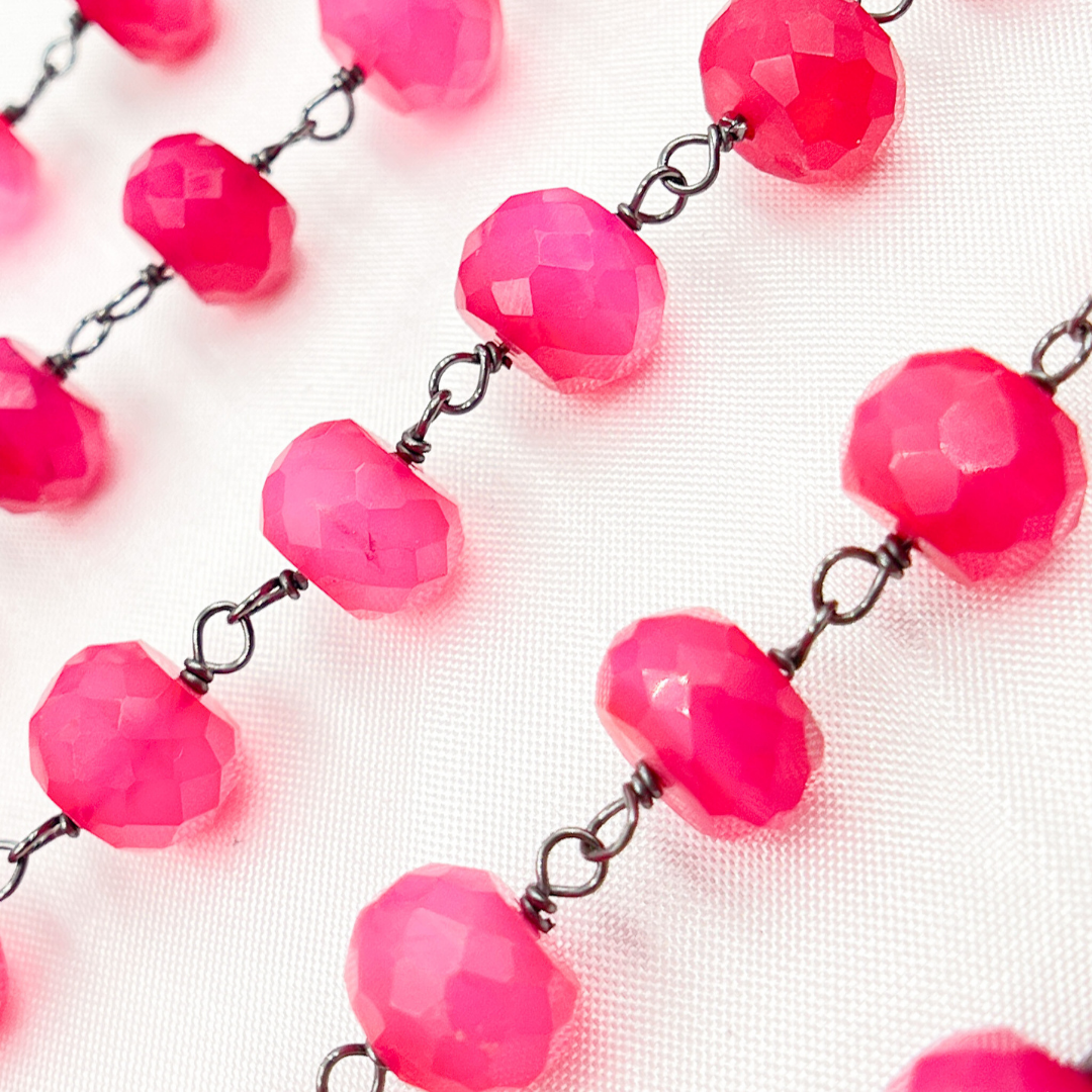 Pink Chalcedony Oxidized Wire Chain. PCL18
