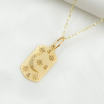 Load image into Gallery viewer, 14K Solid Gold Rectangular Diamond Charm with Moon and Stars. GDP653