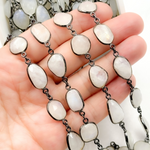 Load image into Gallery viewer, White Moonstone Organic Shape Bezel Oxidized Wire Chain. WMS35