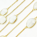 Load image into Gallery viewer, White Moonstone Organic Shape Bezel Gold Plated Connected Wire Chain. RB1
