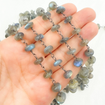 Load image into Gallery viewer, Labradorite Rondel Smooth Oxidized Wire Chain. LAB100