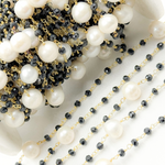 Load image into Gallery viewer, Black Spinel & Pearl Gold Plated 925 Sterling Silver Wire Chain. BSP59