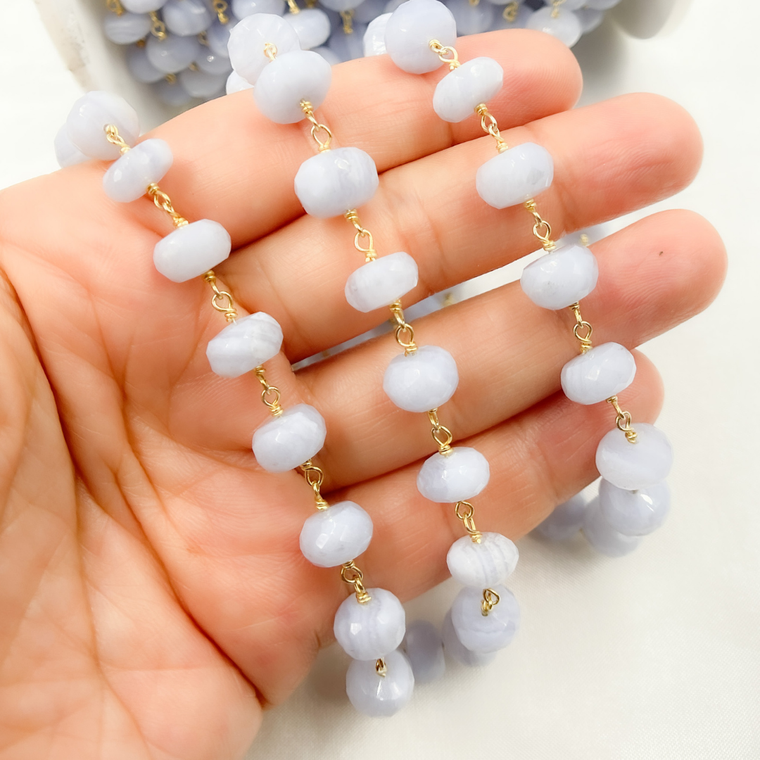 Blue Lace Agate Gold Plated Wire Chain. BLU4