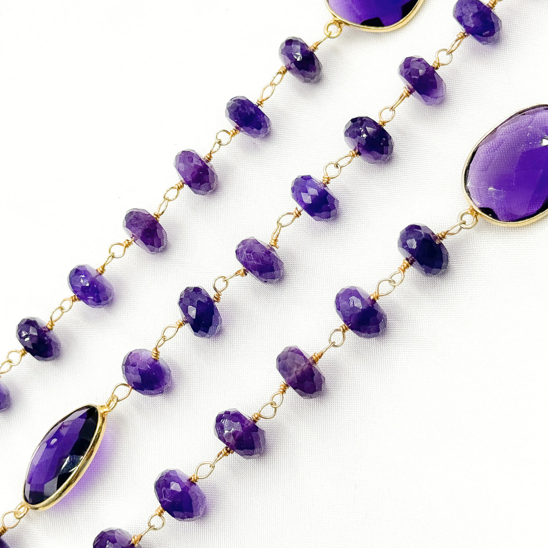 Amethyst Gold Plated 925 Sterling Silver Bezel Wire Chain. AME31