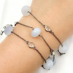 Load image into Gallery viewer, Natural Chalcedony & White Topaz Oxidized Connected Wire Chain.