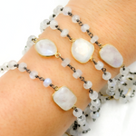 Load image into Gallery viewer, White Moonstone Oxidized Connected Wire Chain. MS33