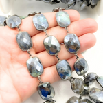 Load image into Gallery viewer, Coated Labradorite Rectangle Shape Bezel Oxidized Wire Chain. CLB13