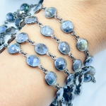 Load image into Gallery viewer, Coated Labradorite Round Shape Bezel Oxidized Wire Chain. CLB10