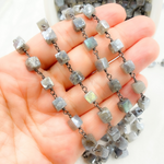 Load image into Gallery viewer, Coated Labradorite Cube Shape Oxidized Wire Chain. CLB50
