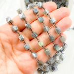 Load image into Gallery viewer, Coated Labradorite Cube Shape Oxidized Wire Chain