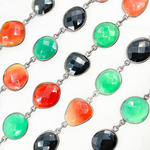 Load image into Gallery viewer, Green, Black & Red Onyx Organic Shape Bezel Oxidized Silver Wire Chain. MMS25