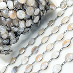 Load image into Gallery viewer, Coated Brown Moonstone Round Shape Bezel Oxidized Wire Chain. CMS8