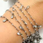 Load image into Gallery viewer, Labradorite & CZ Dangle Oxidized Wire Chain. LAB109