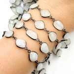 Load image into Gallery viewer, White Moonstone Organic Shape Bezel Oxidized Wire Chain. WMS35