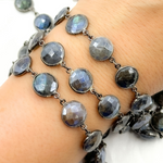 Load image into Gallery viewer, Coated Labradorite Round Shape Bezel Oxidized Wire Chain. CLB70