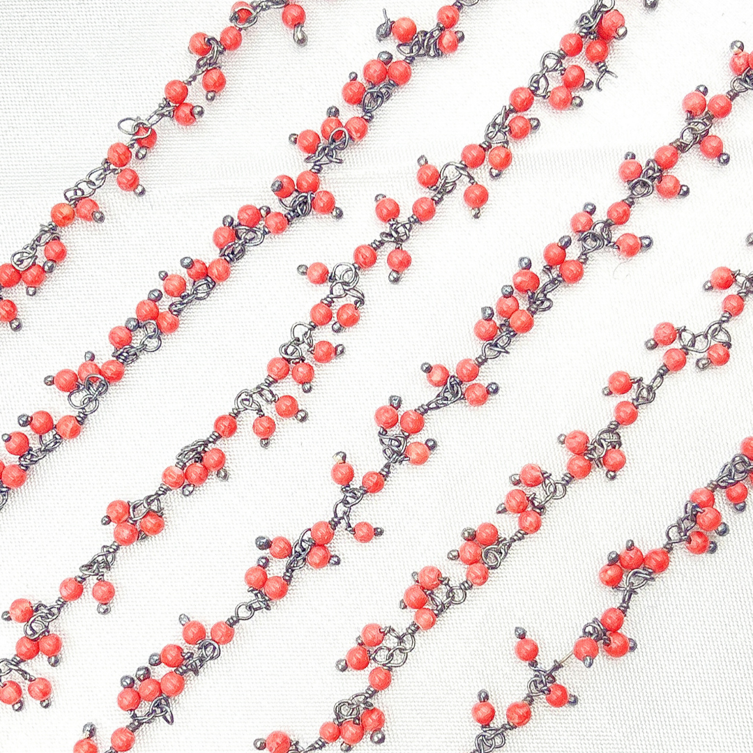 Red Coral Cluster Dangle Wire Chain. COR2