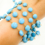 Load image into Gallery viewer, Turquoise Coin Shape Gold Plated Wire Chain. TRQ24