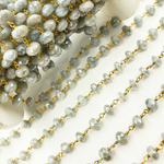 Load image into Gallery viewer, Coated Milky Aquamarine Gold Plated Wire Chain. AQU17
