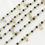 Load image into Gallery viewer, Lapis Lazuli & CZ Dangle Gold Plated Wire Chain. LAP13