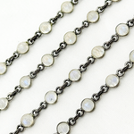 Load image into Gallery viewer, White Moonstone Round Shape Bezel Oxidized Wire Chain. WMS37
