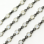Load image into Gallery viewer, White Moonstone Round Shape Bezel Oxidized Wire Chain. WMS37
