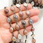Load image into Gallery viewer, Coated Multi Moonstone Oval Shape Bezel Oxidized Wire Chain. CMS108
