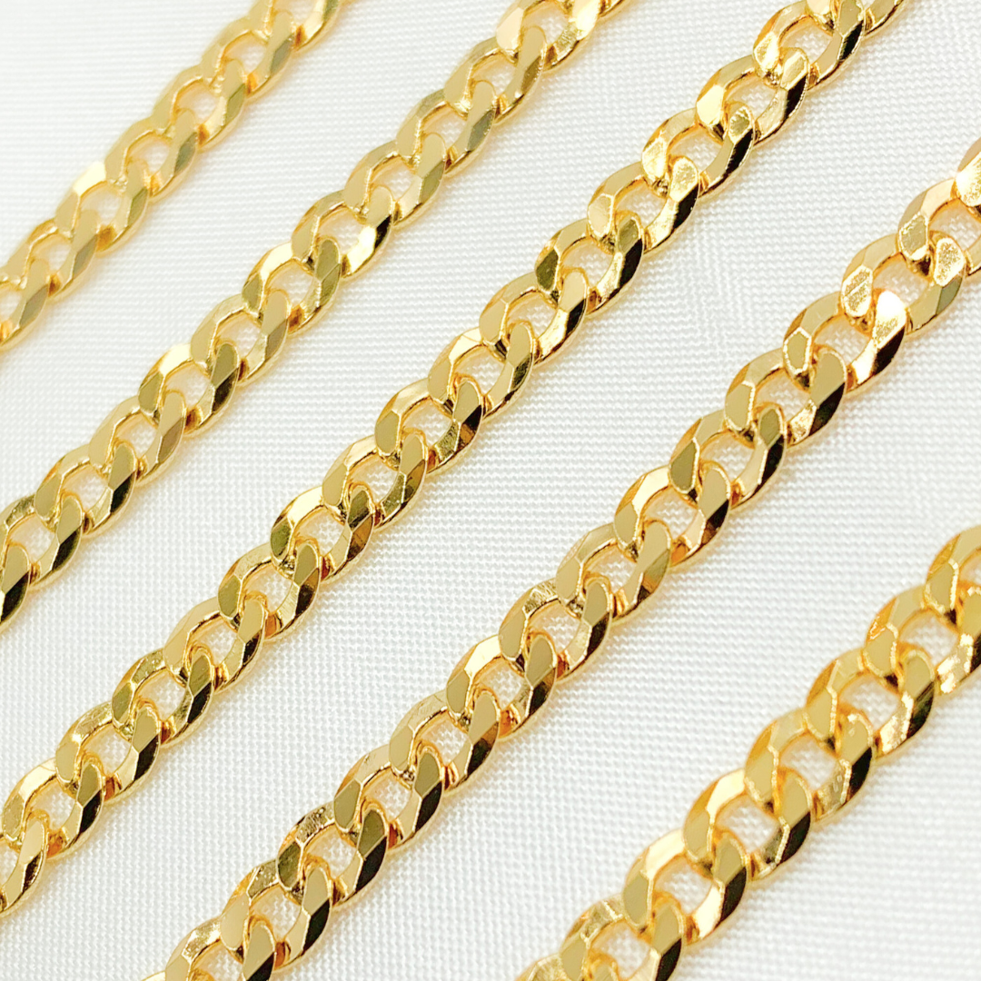 Gold Plated 925 Sterling Silver Miami Flat Curb Link Chain. Y72GP