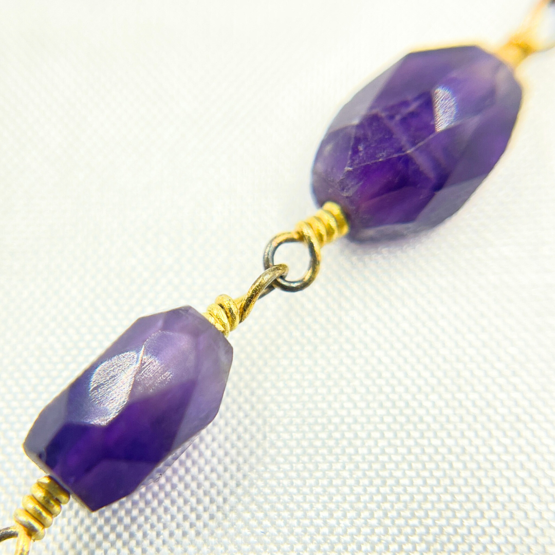 Amethyst Oval Faceted Shape Gold Plated Wire Chain. AME15