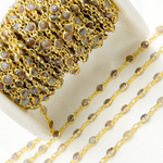 Load image into Gallery viewer, Coated Moonstone Round Shape Bezel Gold Plated Wire Chain. CMS20