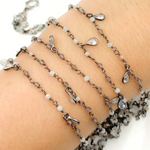 Load image into Gallery viewer, Multi Moonstone & CZ Dangle Oxidized Wire Chain.