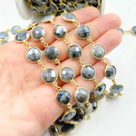 Load image into Gallery viewer, Coated Labradorite Round Shape Bezel Gold Plated Wire Chain. CLB64