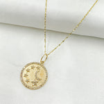 Load image into Gallery viewer, 14k Solid Gold Diamond Circle Moon and Stars Charm. GDP620