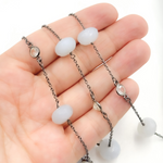 Load image into Gallery viewer, Natural Chalcedony & White Topaz Oxidized Connected Wire Chain.