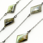 Load image into Gallery viewer, Labradorite Rectangle Shape Bezel Oxidized Connected Wire Chain. LAB116