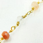 Load image into Gallery viewer, Multi Moonstone Shaded Peach Organic Shape Wire Wrap Chain. SPE1