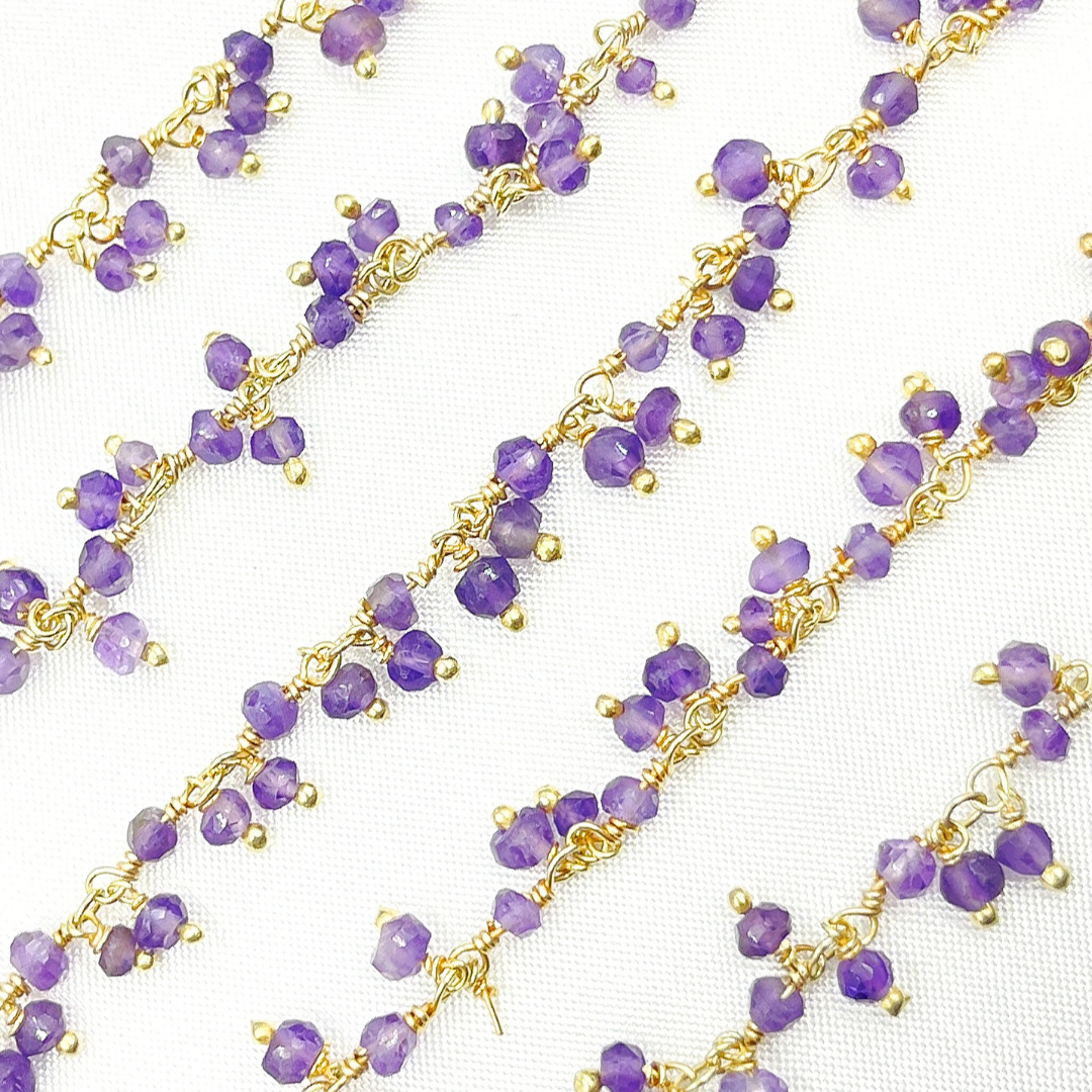 Amethyst Cluster Dangle Gold Plated Wire Chain. AME30