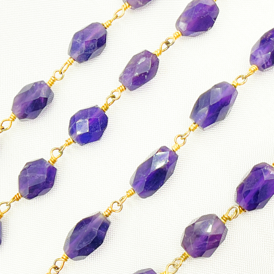 Amethyst Oval Faceted Shape Gold Plated Wire Chain. AME15