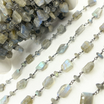 Load image into Gallery viewer, Labradorite Organic Shape Oxidized Wire Chain. LAB68