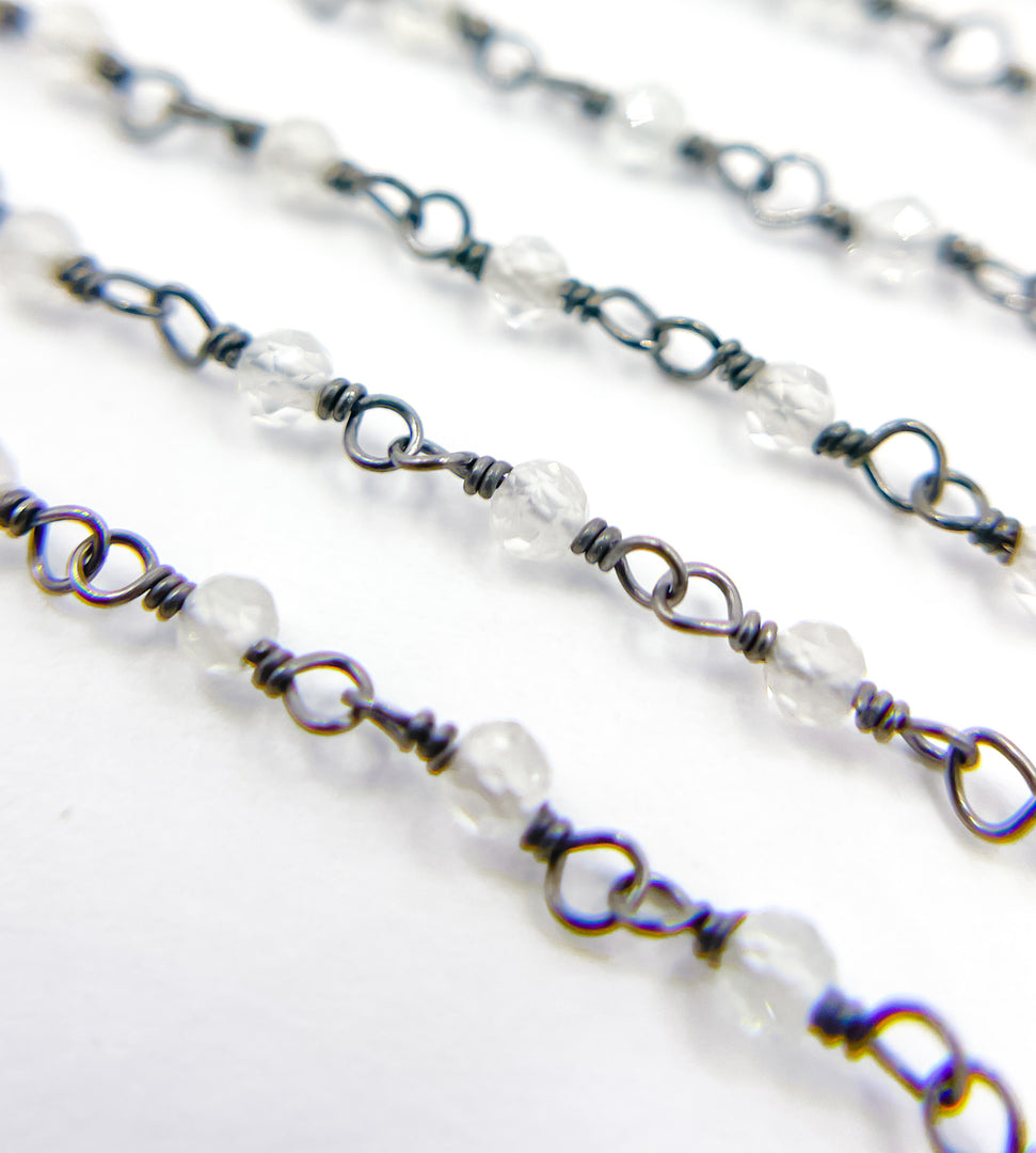 Coated White Topaz Wire Wrap Chain. TOP3