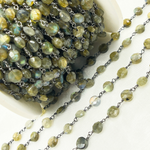 Load image into Gallery viewer, Labradorite Coin Oxidized Wire Chain. LAB62