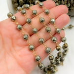 Load image into Gallery viewer, Pyrite Round shape Gold Plated 925 Sterling Silver Wire Chain. PYR67