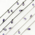 Load image into Gallery viewer, Purple Color Cubic Zirconia Pear Shape Dangle Chain. CZ60
