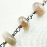 Load image into Gallery viewer, Coated Taupe Smooth Moonstone Oxidized Wire Chain. CMS7