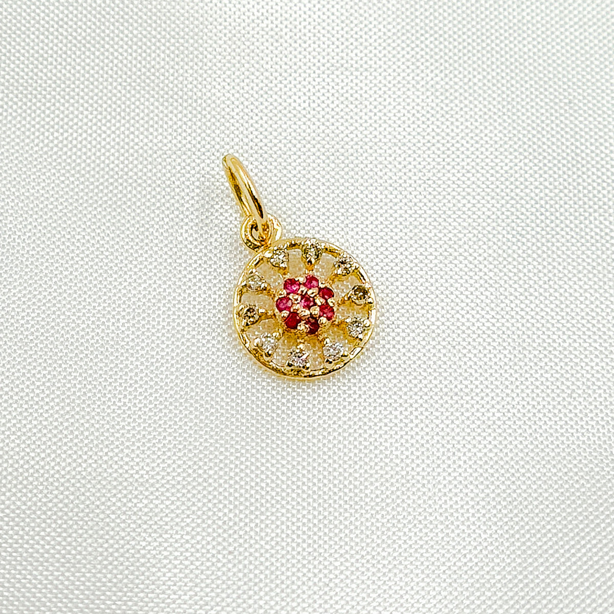 14K Solid Gold Diamond Circle Charm. GDP471