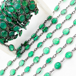 Load image into Gallery viewer, Green Onyx Round Shape Bezel Oxidized Wire Chain. ON12
