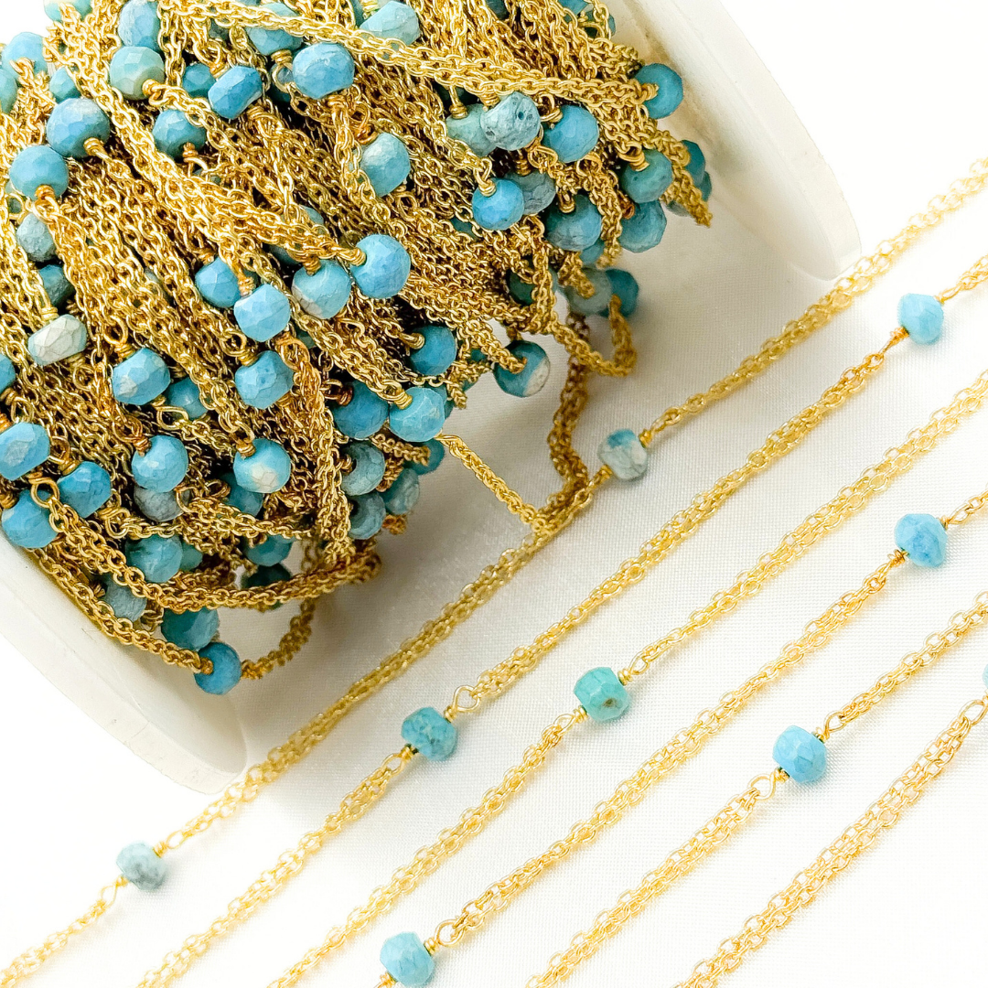 Turquoise Double Gold Plated Connected Wire Chain. TRQ12