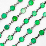 Load image into Gallery viewer, Green Onyx Round Shape Bezel Oxidized 925 Sterling Silver Wire Chain. ON7