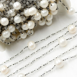 Load image into Gallery viewer, Crystal & Pearl Oxidized 925 Sterling Silver Wire Chain. CR36