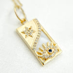 Load image into Gallery viewer, 14k Solid Gold, Mother of Pearl, Diamond and Blue Sapphire Rectangle Eye Charm. GDP666