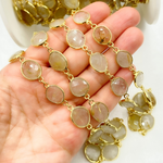 Load image into Gallery viewer, Golden Rutile Organic Shape Bezel Gold Plated Wire Chain. GRU2